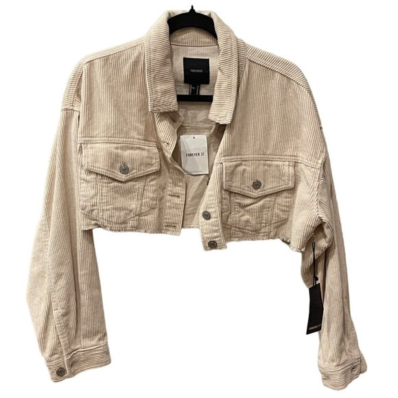 Forever 21 Cream Cropped Frayed Corduroy Jacket Size M New - Picture 11 of 11